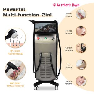 2-in-1 Diode Laser Hair Removal and Picosecond Laser Tattoo Removal Machine with 3600W Output, TEC Cooling System, CE RoHS EMC LVD Certified, Painless Hair Removal and Tattoo Removal Equipment for Beauty Clinics