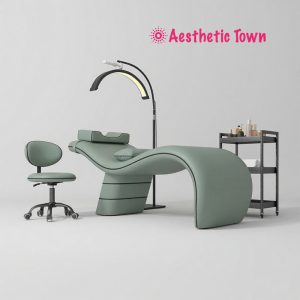 Modern luxury curved massage table with ergonomic design, ideal for eyelash extension, spa, and salon treatments.